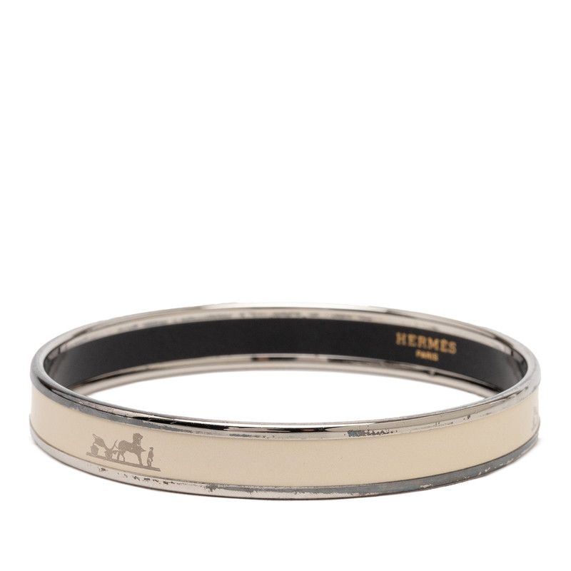 Hermes Enamel PM Bangle Silver Ivory Metal 1- Bracelet — view 2