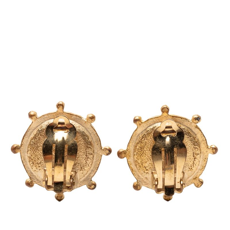 Chanel CC Logo Line Stone Earrings Gold Plated Faux Pearl — view 2