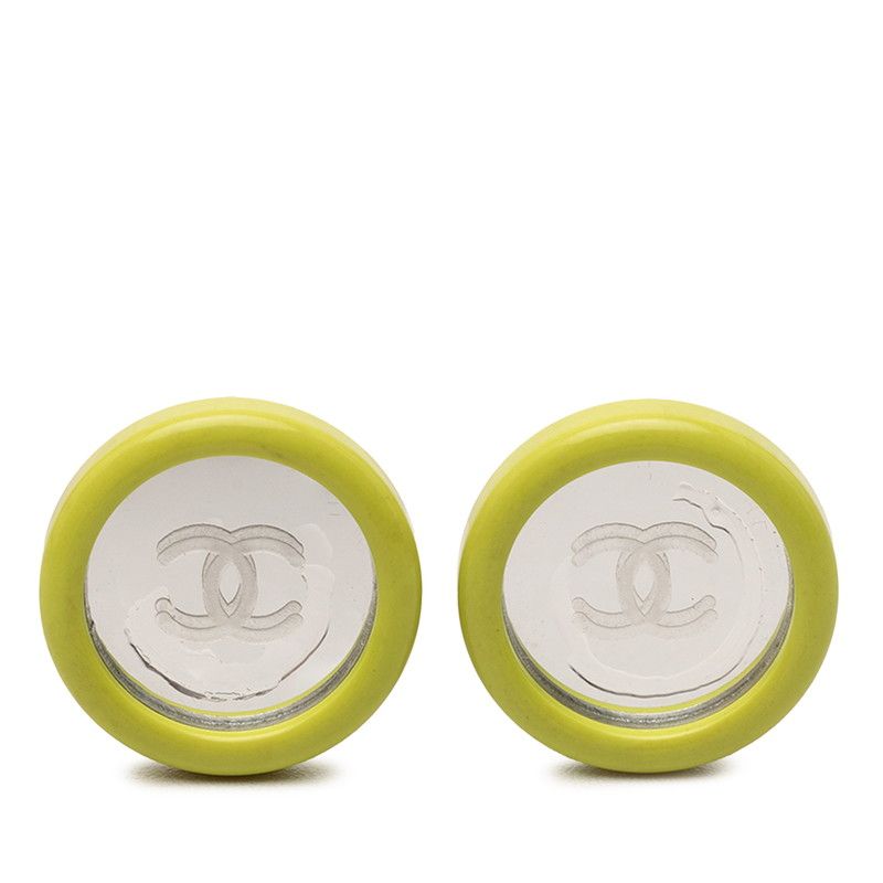 Chanel CC Logo Mirror Earrings Gold Green Plated Plastic