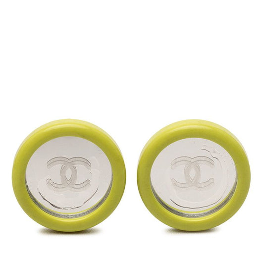 Chanel CC Logo Mirror Earrings Gold Green Plated Plastic