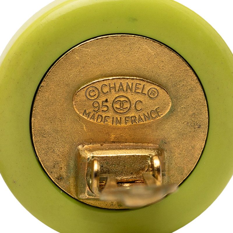 Chanel CC Logo Mirror Earrings Gold Green Plated Plastic — view 3