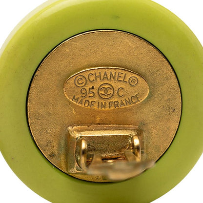 Chanel CC Logo Mirror Earrings Gold Green Plated Plastic — view 3