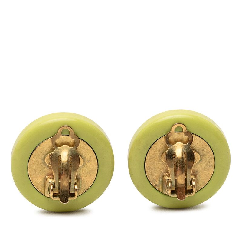 Chanel CC Logo Mirror Earrings Gold Green Plated Plastic — view 2