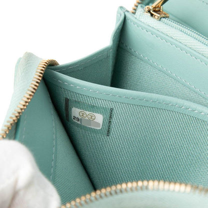 Chanel CC Logo Quilted Round Zip Wallet Light Blue Caviar Leather — view 6