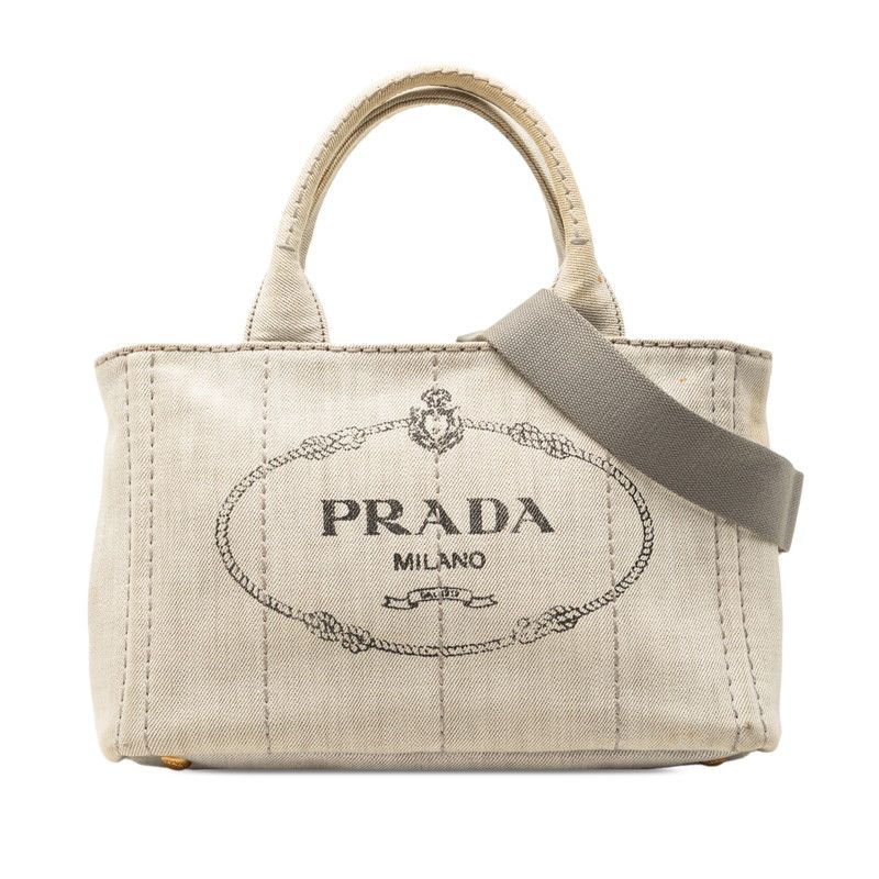 Prada Canapa Mini 2-Way Shoulder Bag Gray Canvas