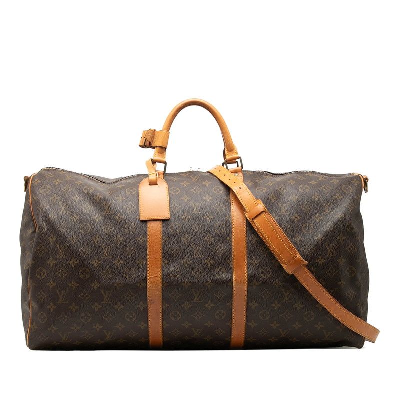 Louis Vuitton Monogram Keepall Bandouliere 60 Boston Bag 2-Way Brown Leather