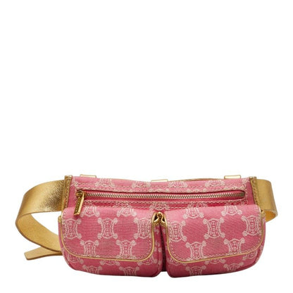 Celine Triomphe Belt Bag Waist Pouch 34 Pink Gold Denim Leather