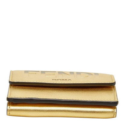 Fendi Trifold Wallet Compact Gold Leather — view 3