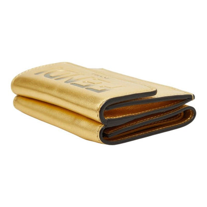 Fendi Trifold Wallet Compact Gold Leather — view 5