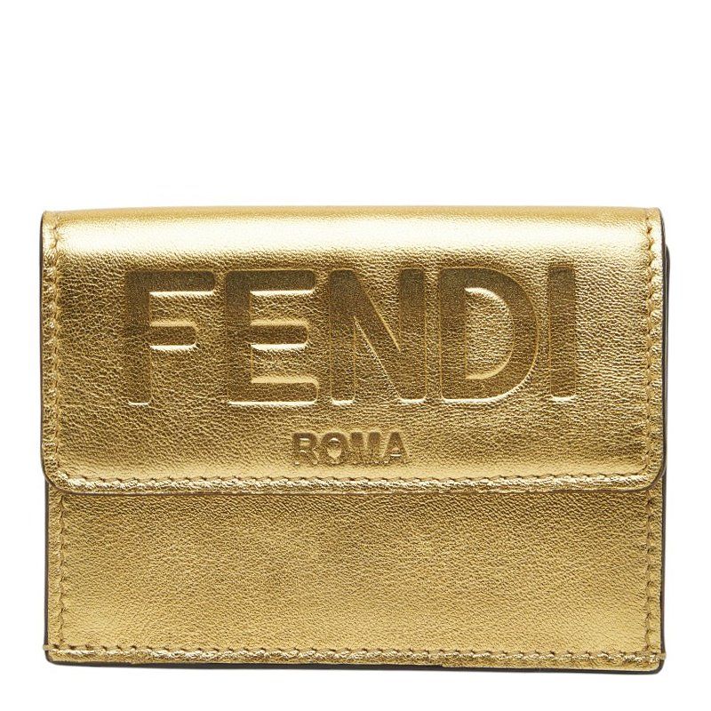 Fendi Trifold Wallet Compact Gold Leather