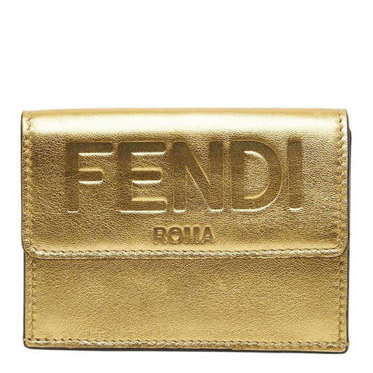 Fendi Trifold Wallet Compact Gold Leather