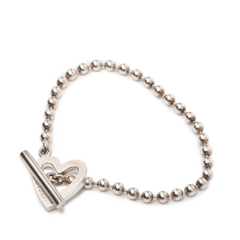 Gucci Heart Ball Chain Bracelet 18 Silver