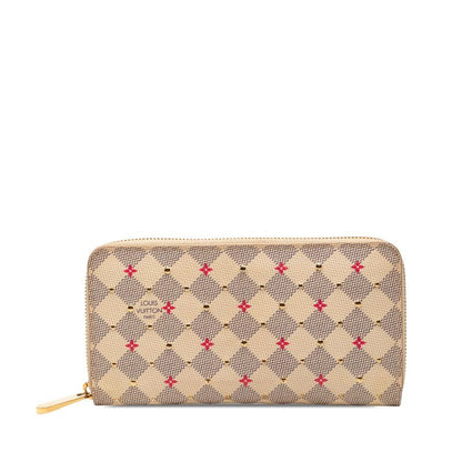 Louis Vuitton Damier Azur Zippy Wallet Studs Zip Around White Pink
