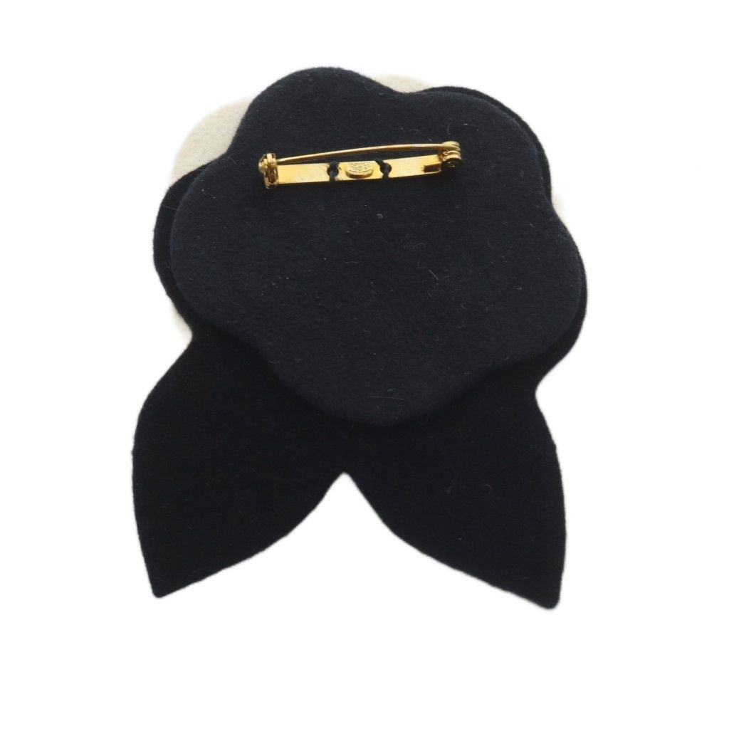 Chanel Camellia Felt Brooch CC Logo Black Ivory — view 2
