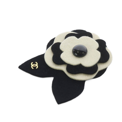 Chanel Camellia Felt Brooch CC Logo Black Ivory — view 3