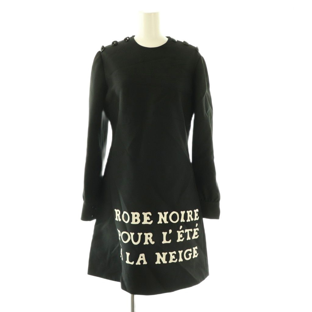 Gucci Long Sleeve Logo Print Dress Silk Blend 38 Black White ES