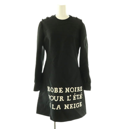 Gucci Long Sleeve Logo Print Dress Silk Blend 38 Black White ES