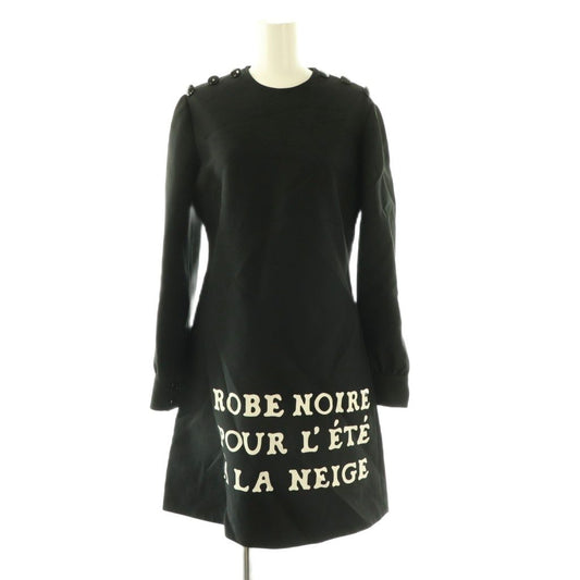 Gucci Long Sleeve Logo Print Dress Silk Blend 38 Black White ES