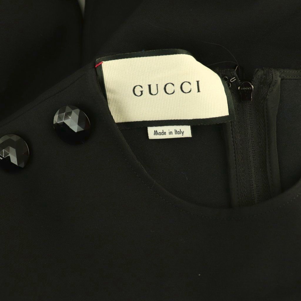 Gucci Long Sleeve Logo Print Dress Silk Blend 38 Black White ES — view 6
