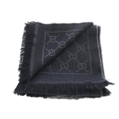 Gucci GG Wool Scarf Shawl Fringe Gray — view 5