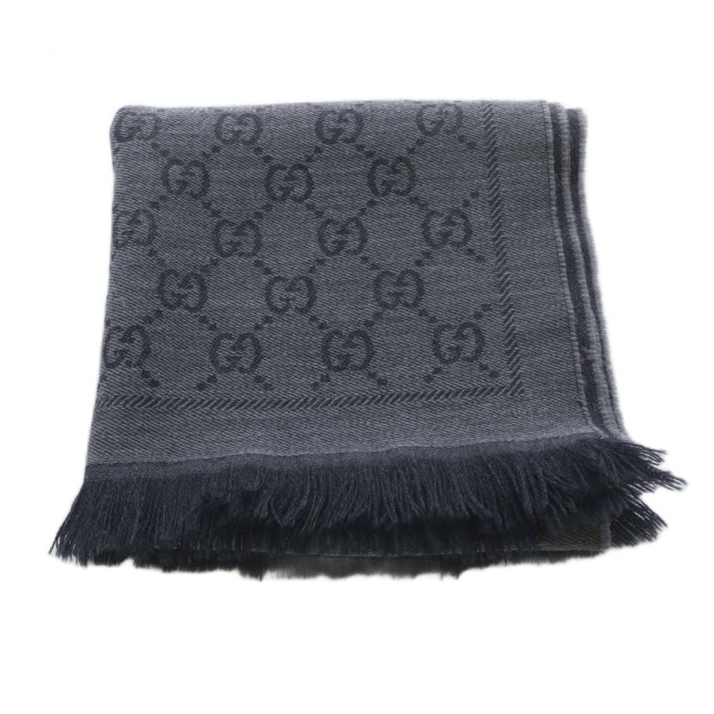 Gucci GG Wool Scarf Shawl Fringe Gray — view 4