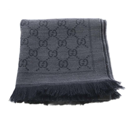 Gucci GG Wool Scarf Shawl Fringe Gray — view 4