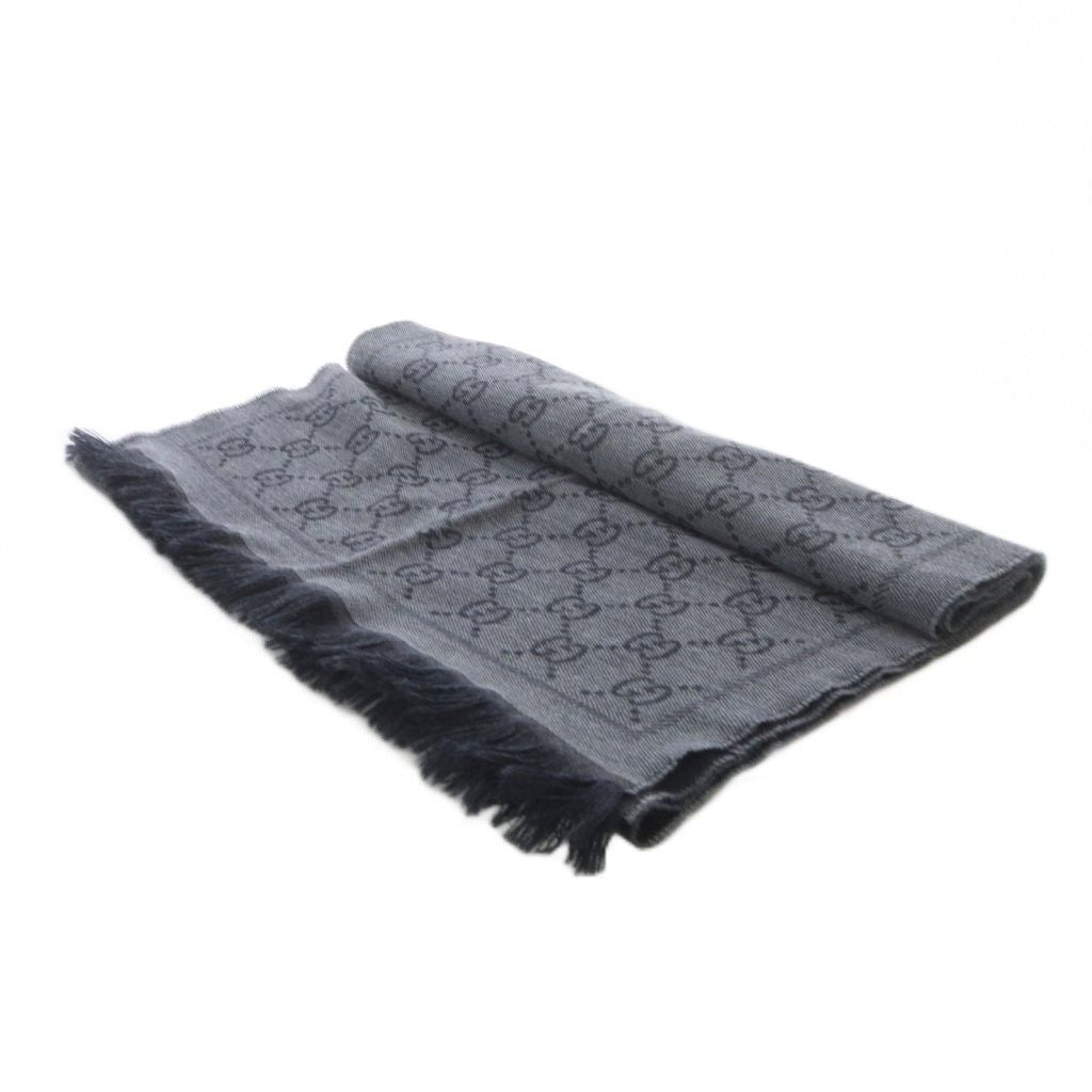 Gucci GG Wool Scarf Shawl Fringe Gray — view 3