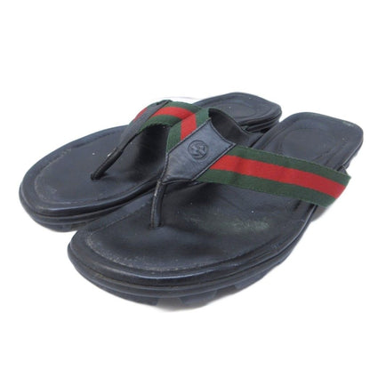 Gucci Sherry Line Thong Sandals Beach GG Logo Leather Switch 8 Black