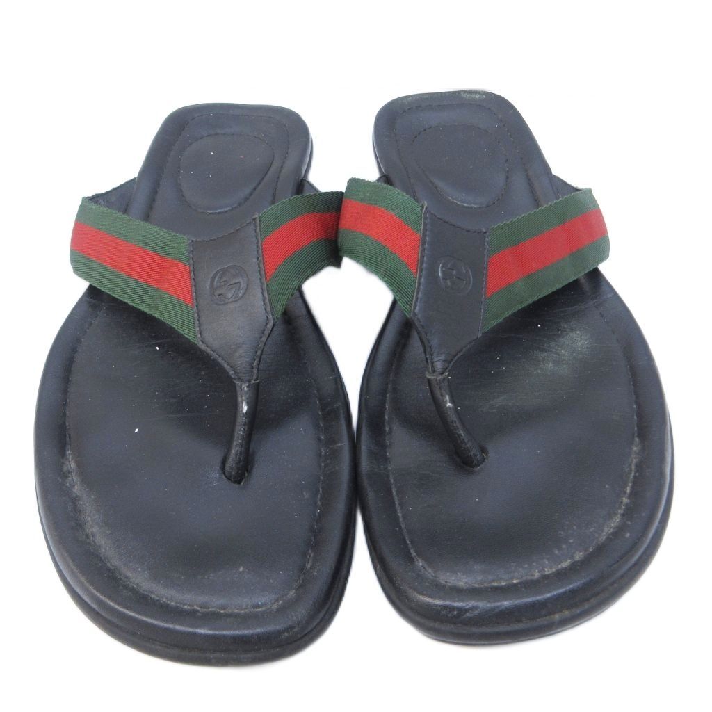 Gucci Sherry Line Thong Sandals Beach GG Logo Leather Switch 8 Black — view 4