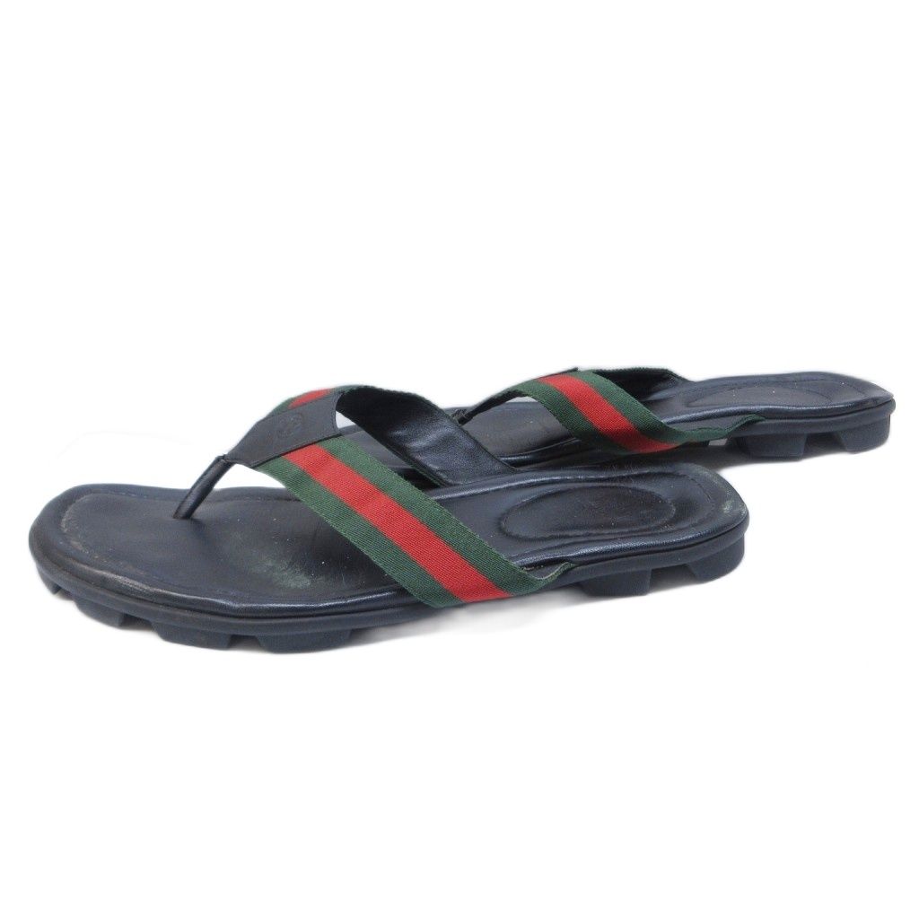 Gucci Sherry Line Thong Sandals Beach GG Logo Leather Switch 8 Black — view 2