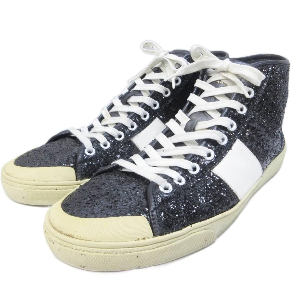 Saint Laurent Paris Eddie Era SL Glitter High Cut Sneakers Lame Contrast