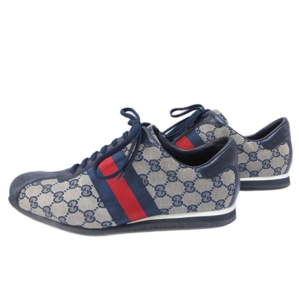 Gucci Sherry Line GG Canvas Sneakers Contrast Leather 42 Beige Navy — view 2