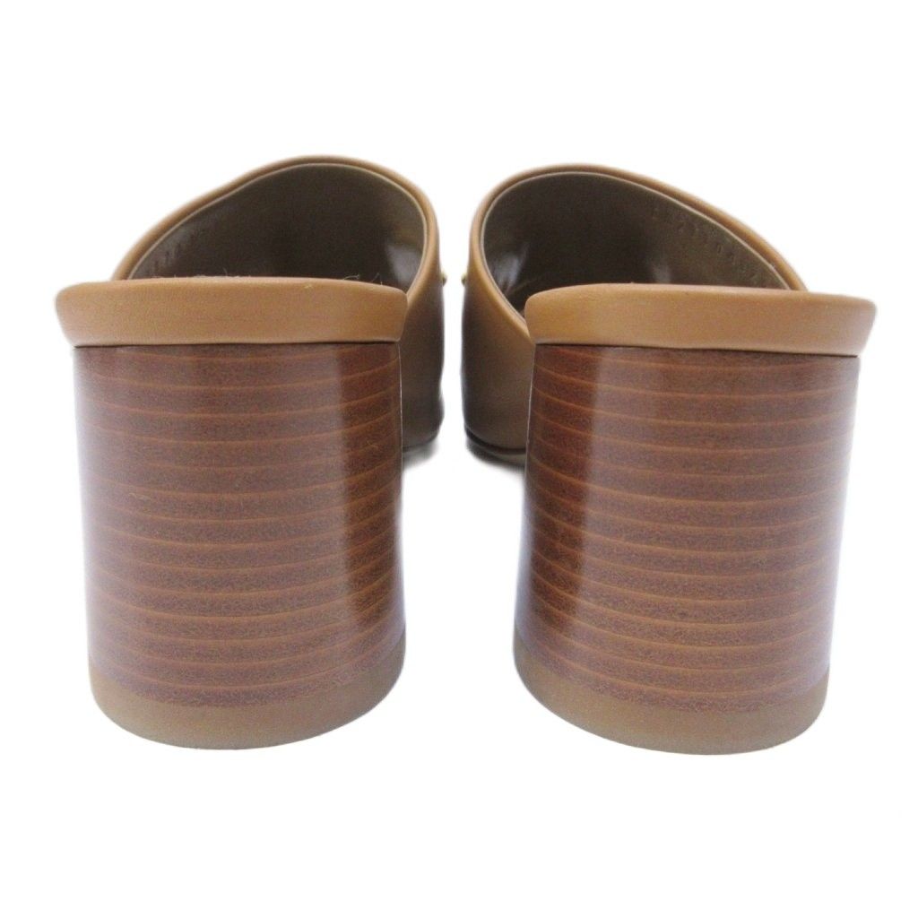 Hermes Camilla Sandals Gold Chunky Heels Leather Mules 36 Brown — view 3