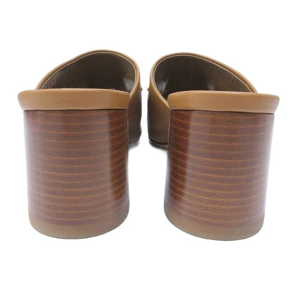 Hermes Camilla Sandals Gold Chunky Heels Leather Mules 36 Brown — view 3