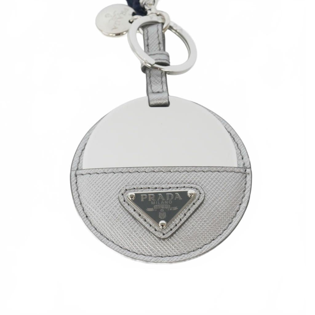 Prada Triangle Logo Mirror Charm Key Holder Silver — view 2
