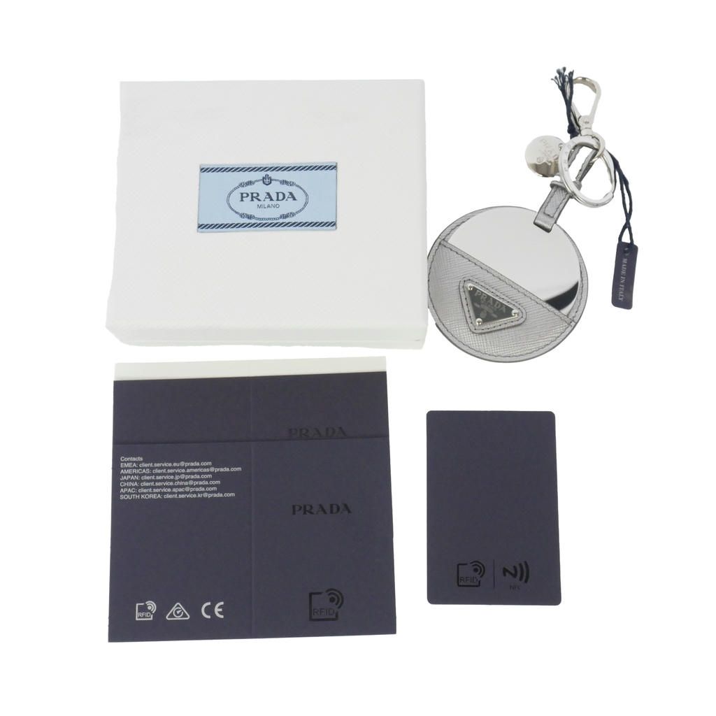 Prada Triangle Logo Mirror Charm Key Holder Silver — view 5
