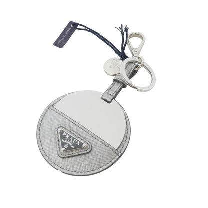 Prada Triangle Logo Mirror Charm Key Holder Silver