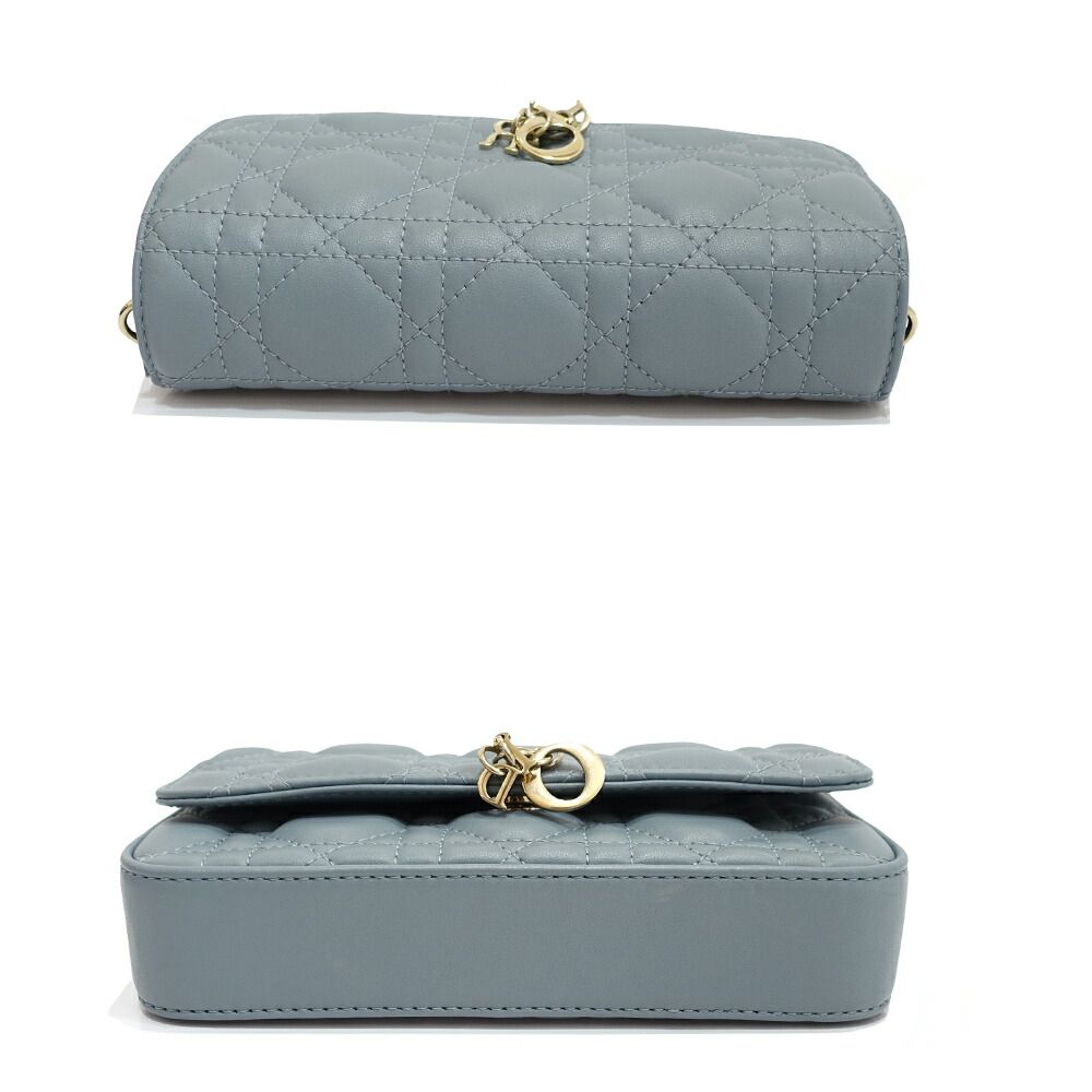 Dior My Cannage Shoulder Bag Leather Light Blue Gold — view 3