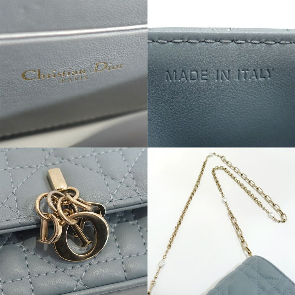 Dior My Cannage Shoulder Bag Leather Light Blue Gold — view 6