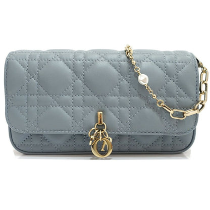 Dior My Cannage Shoulder Bag Leather Light Blue Gold