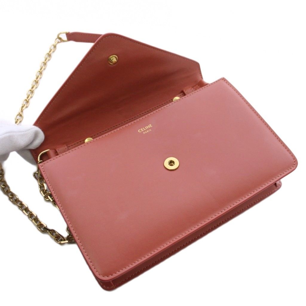 Celine Chain Wallet Shoulder Bag Leather Brown KH — view 5