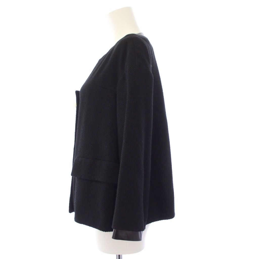Chanel Collarless Jacket Tweed Pearl Button CC Logo 36 Black — view 2