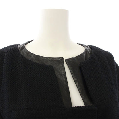Chanel Collarless Jacket Tweed Pearl Button CC Logo 36 Black — view 4