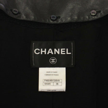 Chanel Collarless Jacket Tweed Pearl Button CC Logo 36 Black — view 8