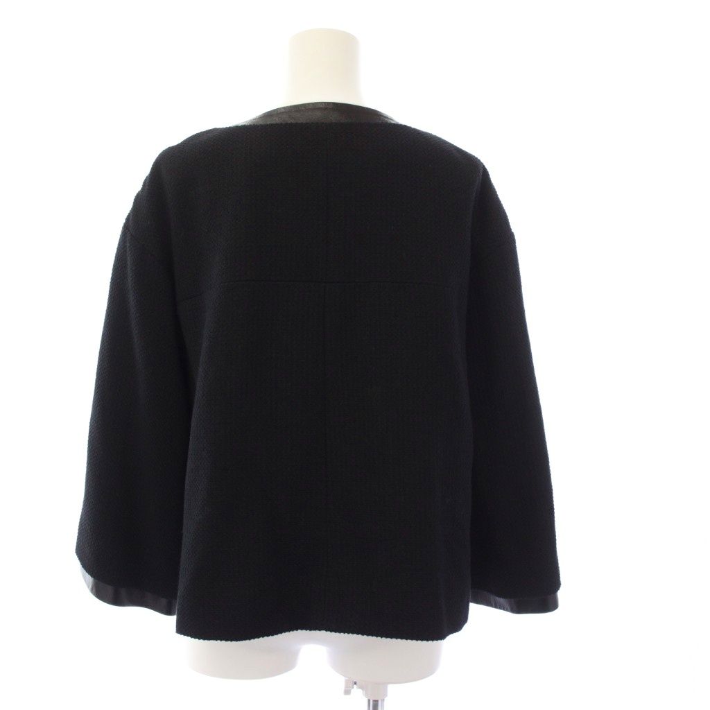 Chanel Collarless Jacket Tweed Pearl Button CC Logo 36 Black — view 3