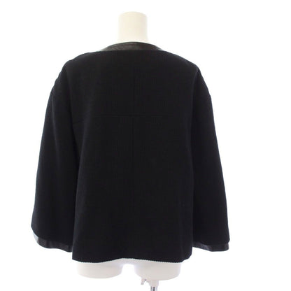 Chanel Collarless Jacket Tweed Pearl Button CC Logo 36 Black — view 3