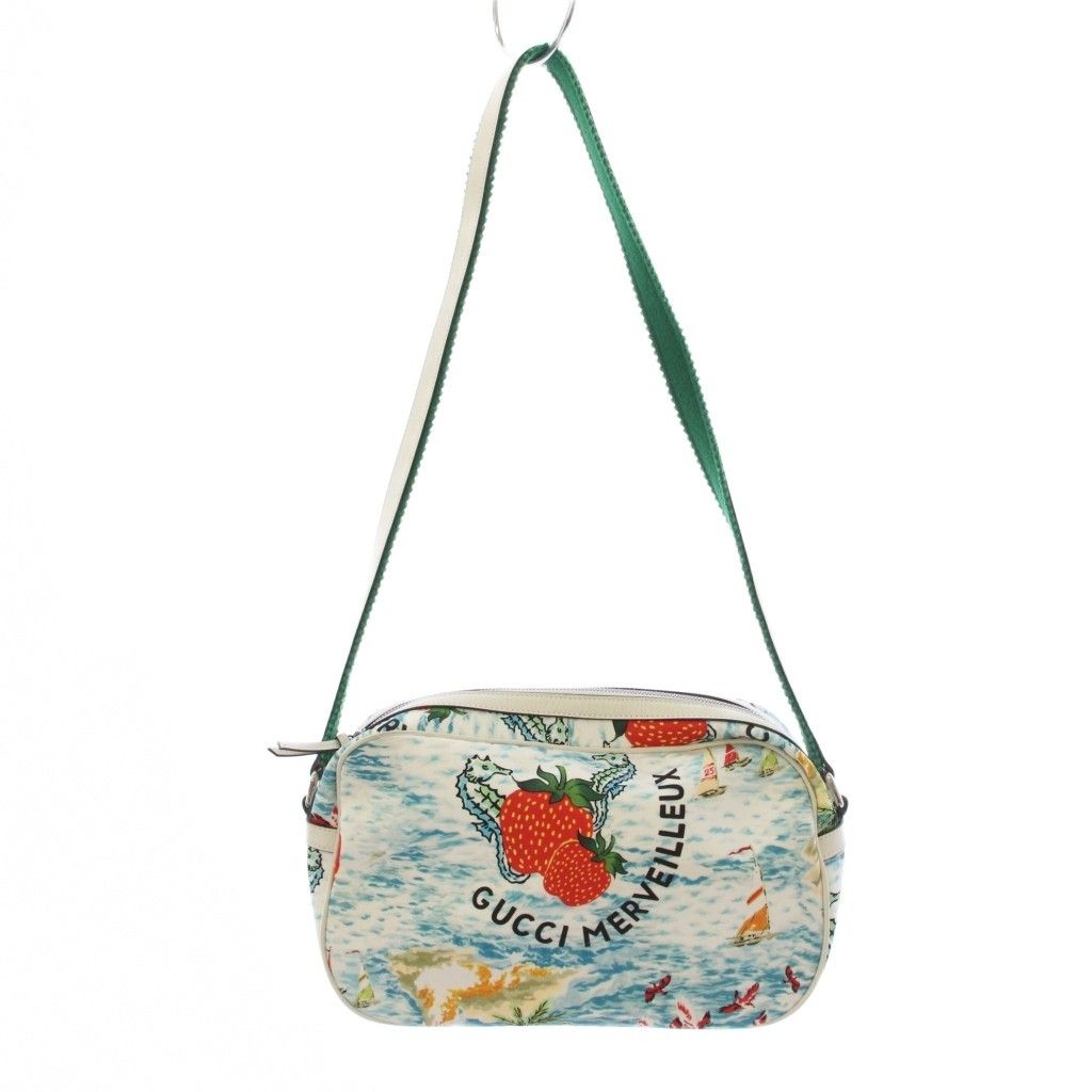 Gucci Children Shoulder Bag All Over Pattern Nylon Light Blue White