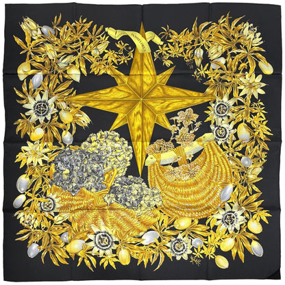 Hermes Carre 90 Passiflores Passion Flower Scarf Silk Black Multicolor