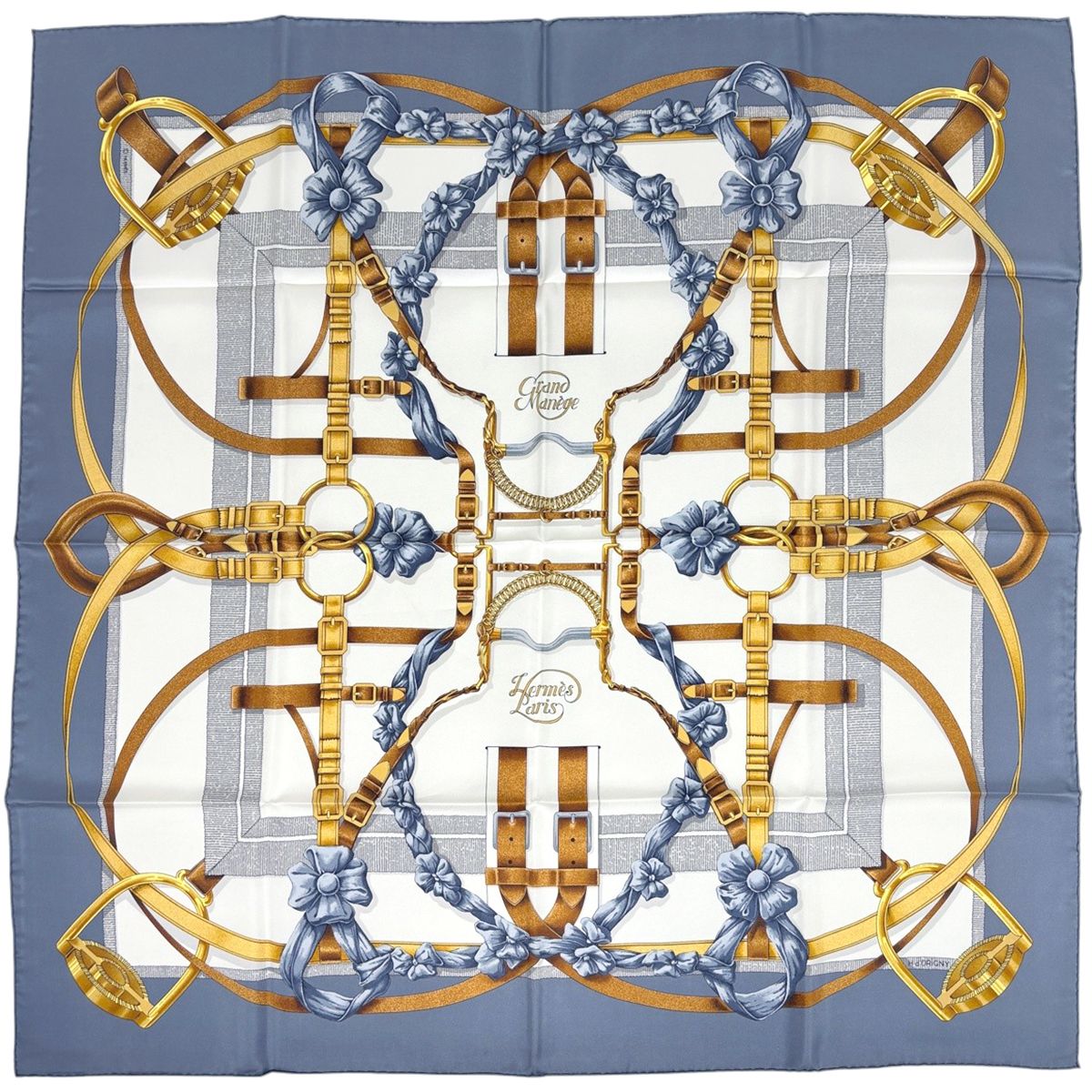 Hermes Carre 90 Grand Manege Great Training Horse Equipment Scarf Silk Gray