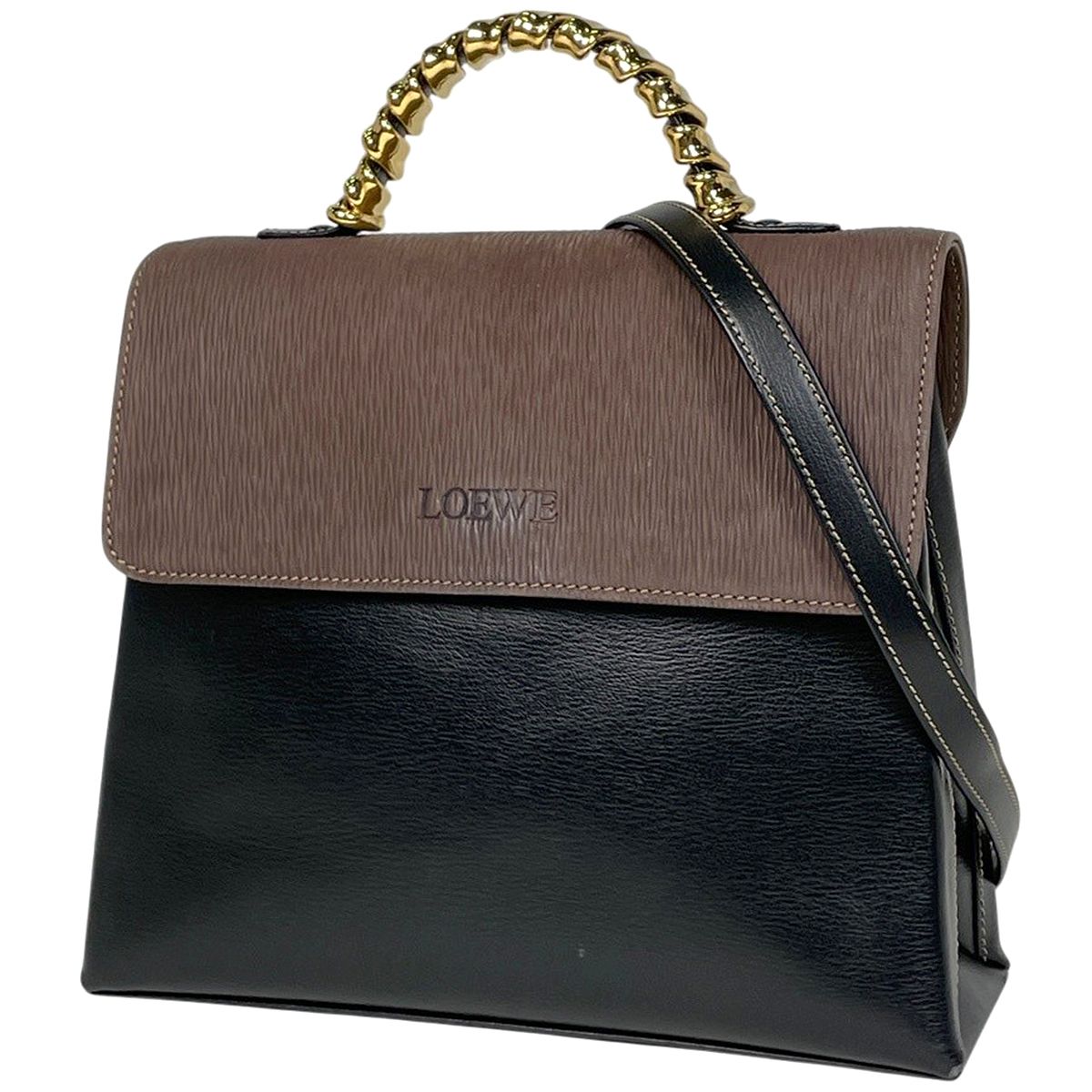 Loewe Velazquez Handbag 2-Way Leather Black Brown